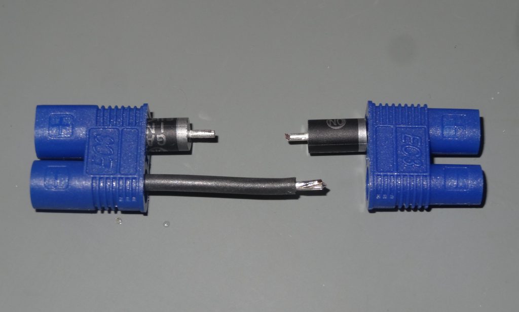 The diode voltage reduction adapter partially assembled.