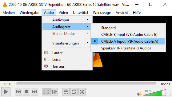Use VLC to playback pre-recorded audio files containing SSTV encoded images.