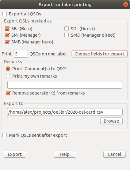 Exporting the QSO data for ham radio in CQRLOG for Linux into a CSV file